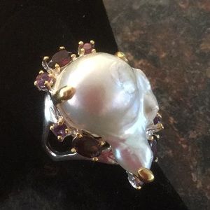Majestic Rare Large Natural Baroque Pearl Ring